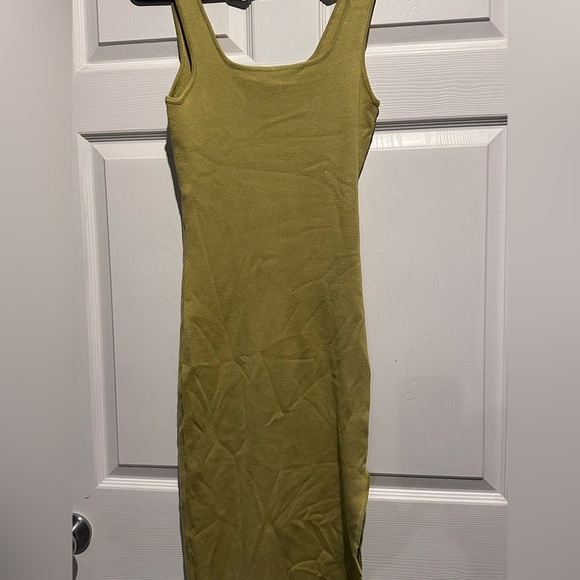 Clara Square Neck Fitted Dress / Mustard Color - Picture 2 of 4